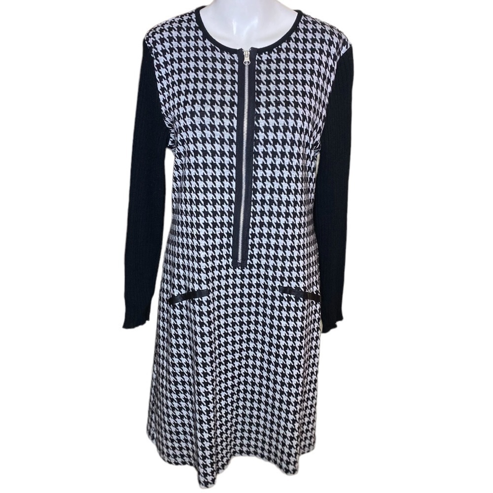 Lennie For Nina Leonard Dress Houndstooth Knit Size L